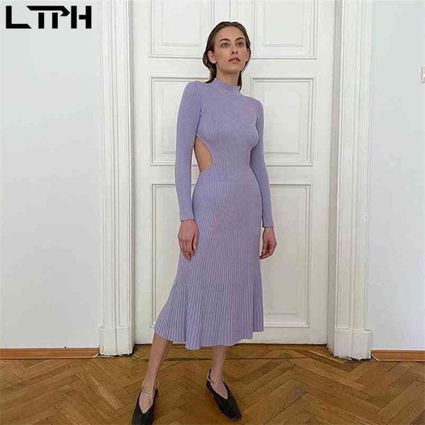 

ltph autumn arrival fashion simple solid color women dress vintage england style backless long sleeve dresses 210423, White