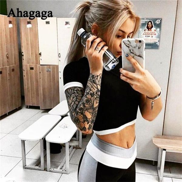 

spring summer fitness suits sets women tracksuits costume 2-pieces (+leggings) patchwork two piece set women's, Gray