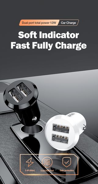 Vipfan mini carregador de carro 2.4a rápido carregamento duplo adaptador USB à prova de fogo carregadores rápidos para smartphones com caixa de cor dc-c1