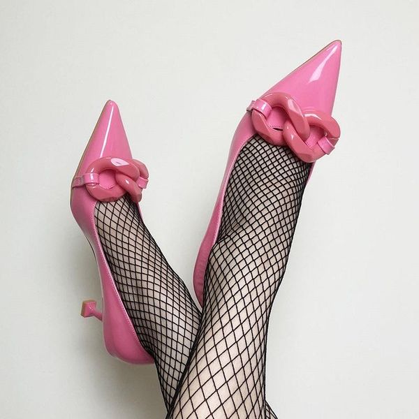 

dress shoes 2022 style fashion chain jewelry shoe buckle high heels pointed toe four seasons single large size women's, Black