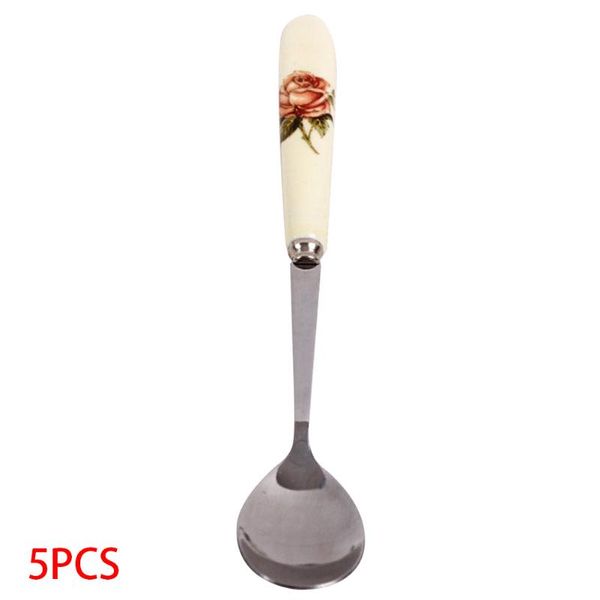 

spoons 5 pcs/set 15cm stir spoon ceramic handle cute coffee floral pattern dessert multifunctional kitchen tableware
