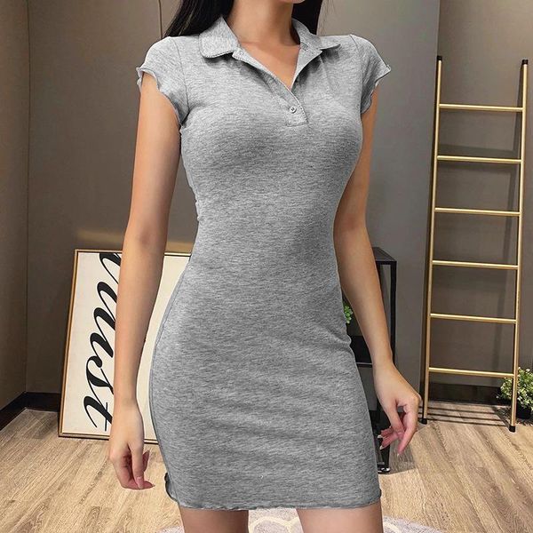 

the united states cross-border cultivate morality and dress female chic pure color lapel button bag hip girl casual dresses, Black;gray