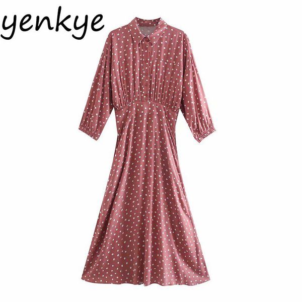 

fall vintage polka dot dress women long sleeve lapel collar elastic waist a-line maxi plus size casual dresses, Black;gray