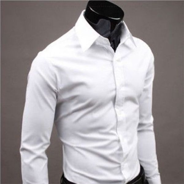 Mens di lusso formale lavoro casual tinta unita tinta unita colletto alla coreana taglia M-3XL vestito slim fit fondo giù camicia di vestito top 210714