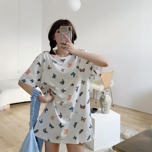 

women's t-shirt butterfly printed t-shirt, short sleeve white