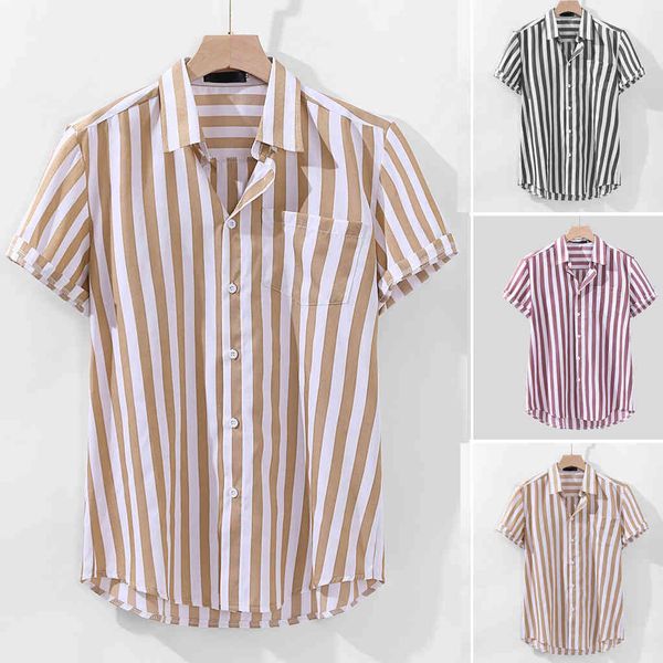 

men's shirts 2021 stripe casual short sleeve shirt, White;black