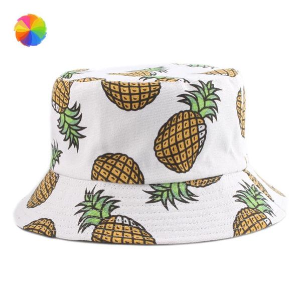 Berets Panama Caps Schöne Casual Fischer Hut Ananas Gedruckt Eimer Hüte Frauen Männer Sommer Angeln