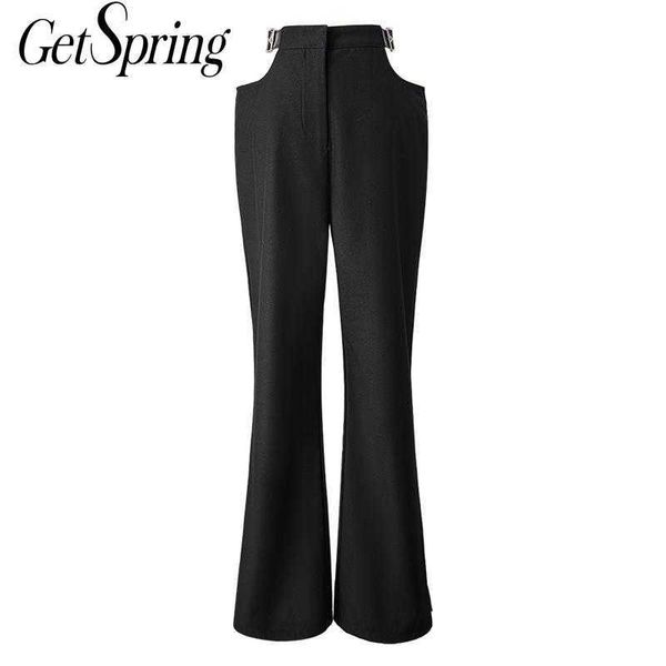 

getspring women pant irregular hollow out black suit pants asymmetry vintage high waist trousers fashion 210601, Black;white