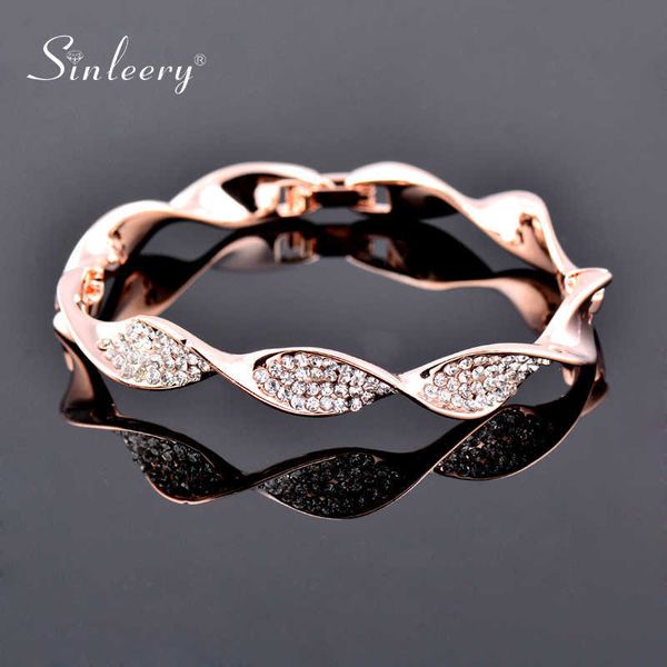 

sinleery charm crystal bracelets for women rose gold silver color fashion twisted wave bangle wedding jewelry sl263 ssb q0719, Black