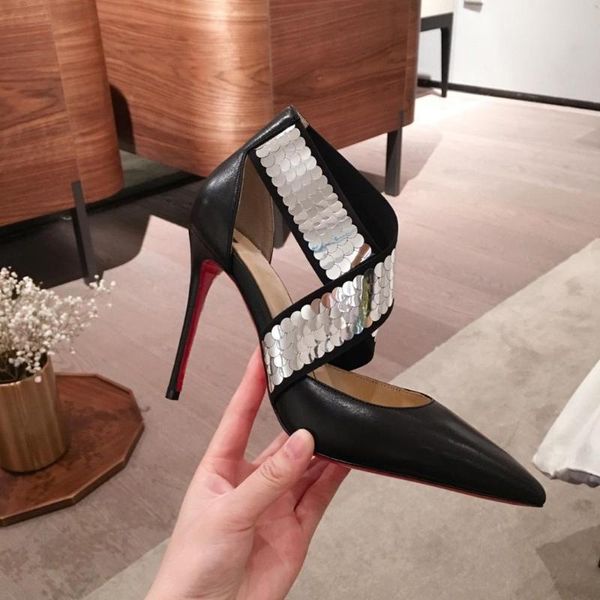 

sandals prowow 2021 fashion women's shoes pointed leather, Black