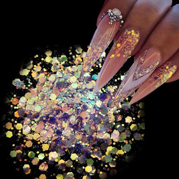 

art salon health & beauty40g/bag tra-thin iridescent nail glitter pigment powder holographic acrylic shinning mermaid paillette sequins for, Silver;gold