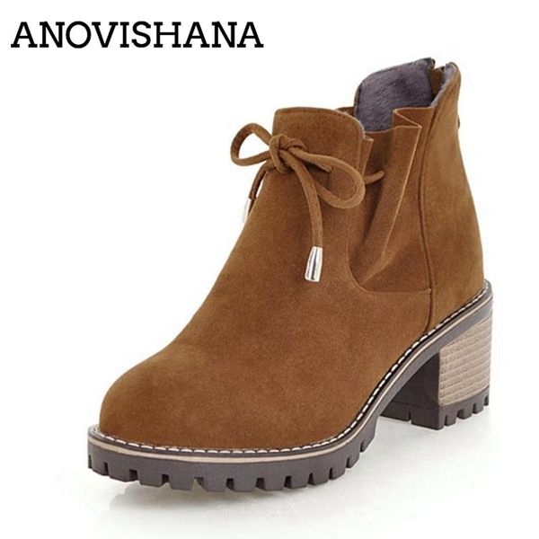 

boots anovishana 2021 ladies flock ankle zip strap round toe platforms 6cm chunky heel us12 black beige grey yellow a4406