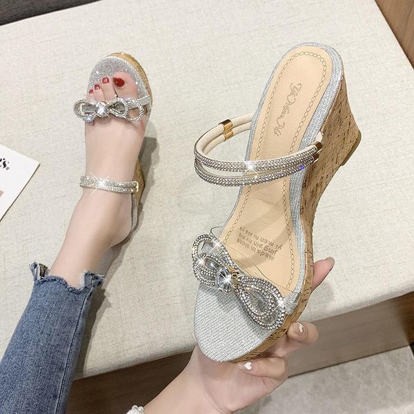 

sandals wedge women's summer 2021 bright diamond sweet roman high heels, Black