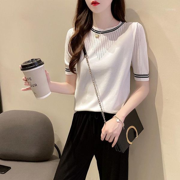

women's t-shirt female summer fashion thin short sleeves tees solid o-neck knitted t-shirts casual elastic bottoming t shirt l78, White