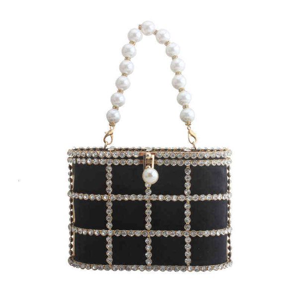 

summer fashion metal hollow out veet handbag dinner bag pearl bracelet