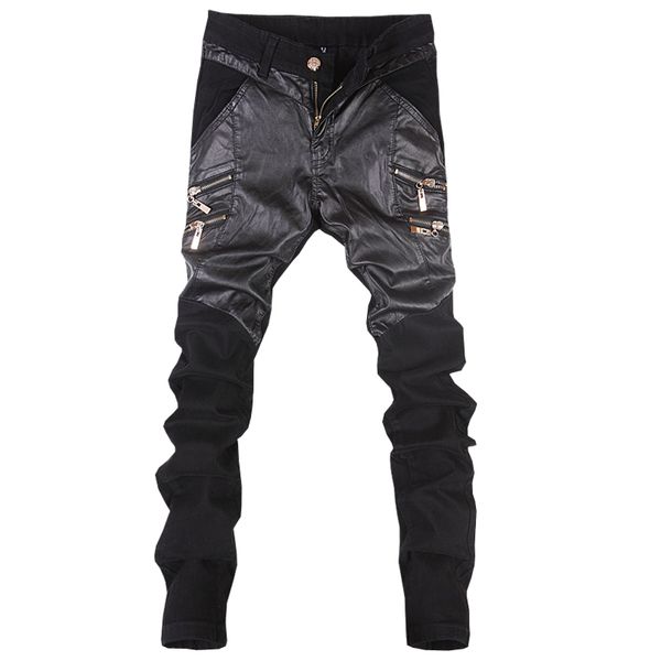 

plutonium leather from men's straight pants dark skinny size 28-36 a106, Black