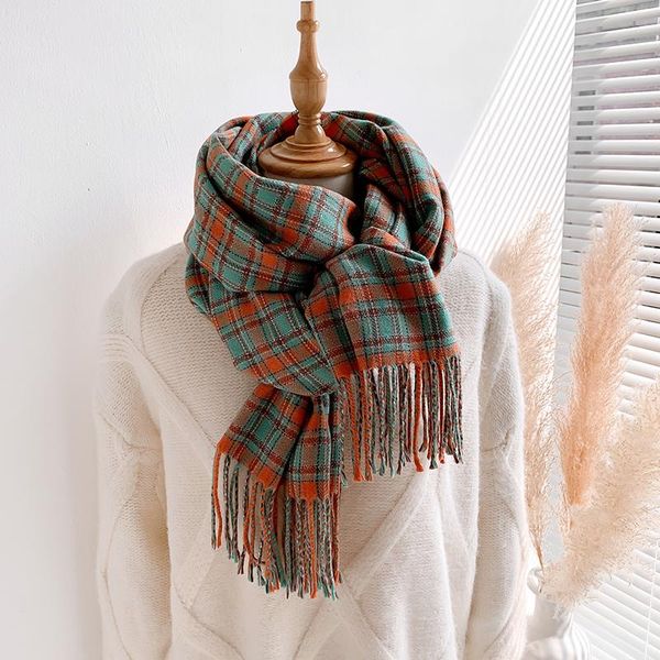 

scarves women winter scarf fashion green plaid female tassel shawl imitation cashmere knitted student warm autumn, Blue;gray