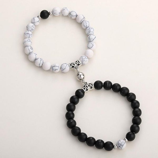 

charm bracelets set bracelet couples natural lava stone tiger's eye beads yoga magnetic couple friend elastic rope jewelry, Golden;silver