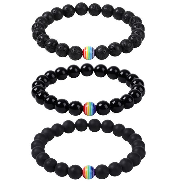 

new creative black light bracelet 8mm yoga seven-color energy volcanic stone bracelet frosted black stone bracelet