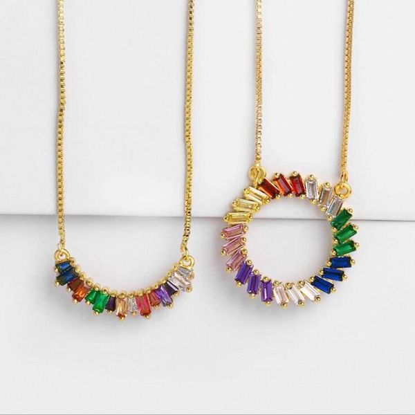 

pendant necklaces 2021 sparkling jewelry gold fill geometric circle colorful 5a cubic zirconia women wedding bridal necklace, Silver