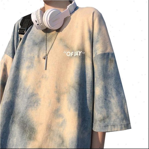 

tie dye women t shirt summer casual short sleeve ladies harajuku o neck female shirts streetwear fashion, White