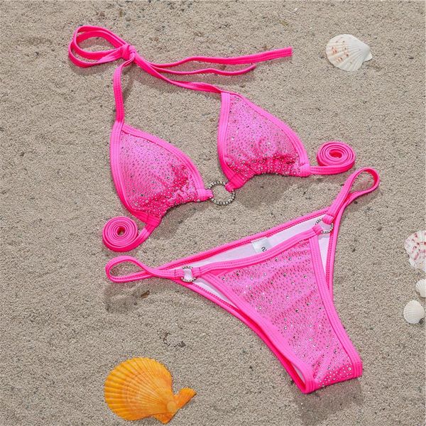 

women's swimwear bikini diamond split swimsuit hollow brazilian beachwear bandeau 2 pcs sets bra triangle, White;black