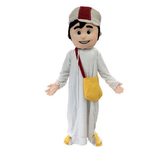 Desempenho Árabe Boy Mascot Traje Halloween Natal Cartoon Personagem Outfits Terno Publicidade Folhetos Roupas Carnaval Unisex Adultos Outfit