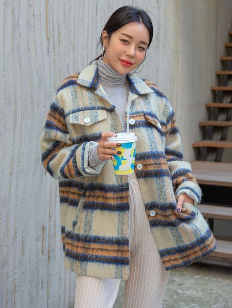 

dazy plaid pattern drop shoulder overcoat 92p6#, Black