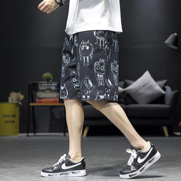 

black white summer mens board shorts casual sports printed graffiti pants japanese sofa plus size beach loose men's, White;black