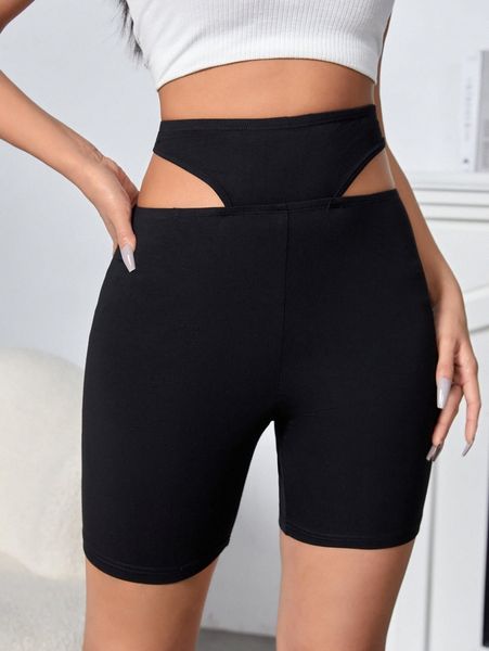 

high waist cut out biker shorts 82zx#, Black