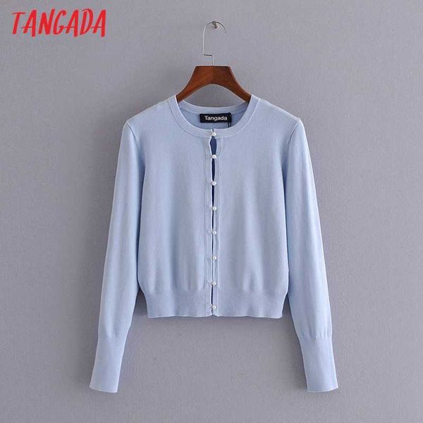 

tangada women elegant pearl buttons cardigan vintage jumper lady fashion knitted cardigan coat 3h261 210609, White