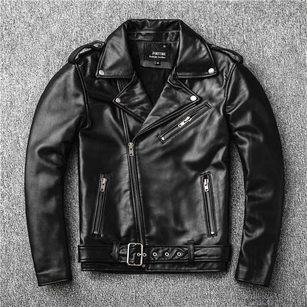 Jaqueta De Couro De Motocicleta De Capitais de Motocicleta Clássica Homens Zelândia Sheepskin Homens Preto Genuíno Casaco De Couro Slim Moto Jacket 211111