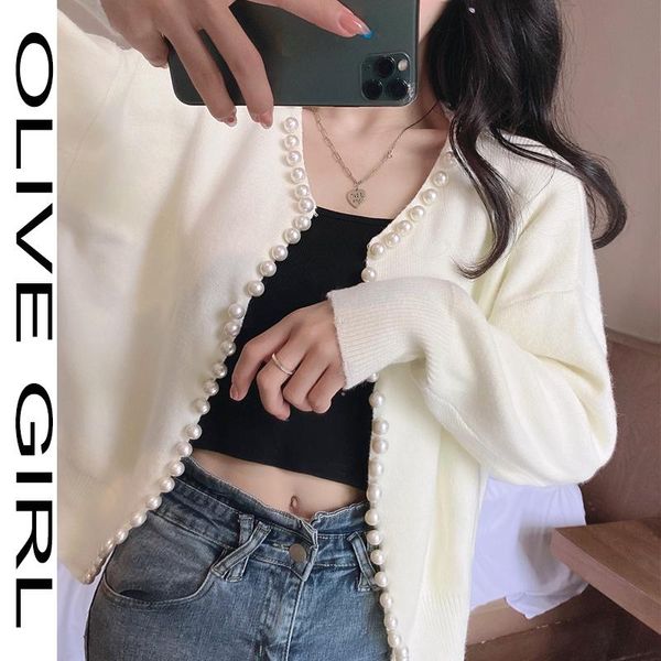 

women's knits & tees clothing clothes big pearl cardigans women luxury bead sweaters work cardigan sweater, White