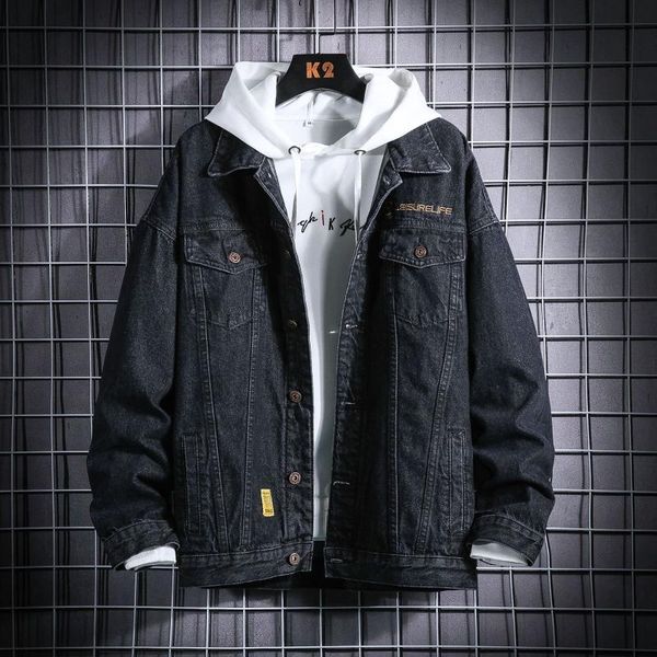 

denim jacket men's 2021 spring korean work and autumn jeans jackets, Black;brown