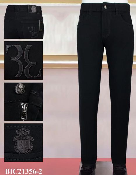 

men's jeans men 2021 winter 100% cotton letter embroidery elasticity black size 31~40 ng, Blue