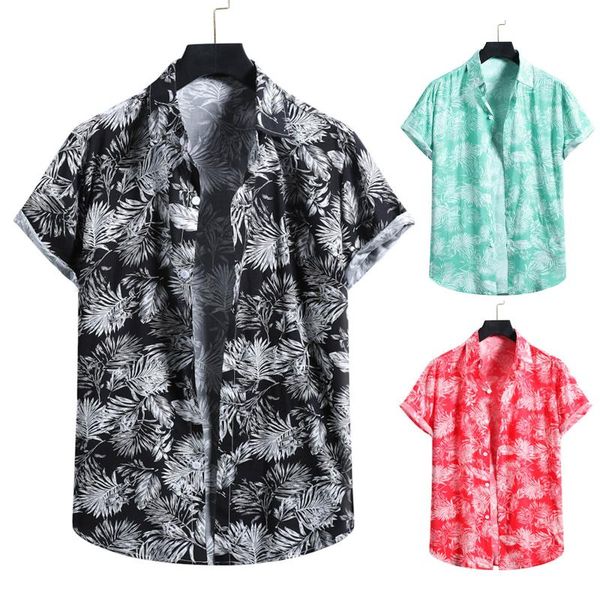 

men's casual shirts fashion shirt summer hawaiian beach white leaves print t-shirt men clothing short sleeve ropa hombre, White;black