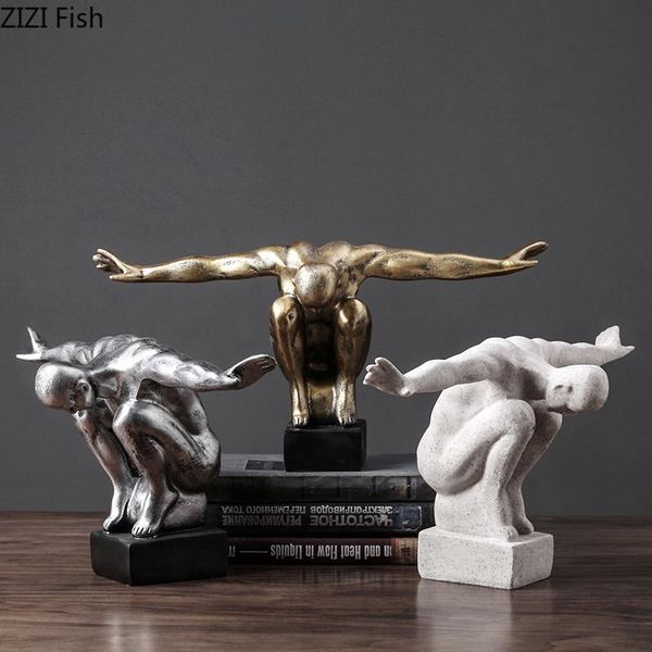 

decorative objects & figurines retro athlete ornaments bodybuilding statue desk decoration spread arms statuette resin portrait american vin