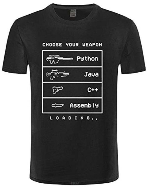 

men's t-shirts gun computer c language java print cotton summer breathable short-sleeved fashion top, White;black