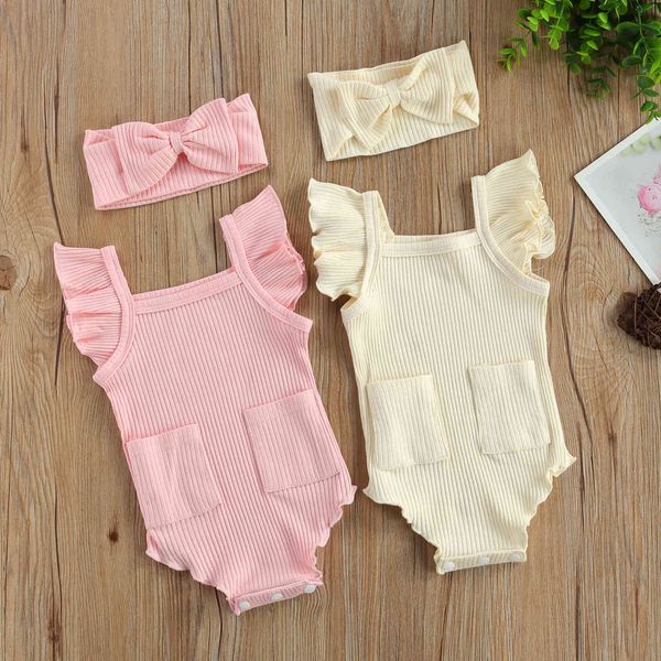 

0-18m summer soft born infant baby girl romper knitted ruffles jumpsuit playsuit cute clothing costumes 210515, Blue