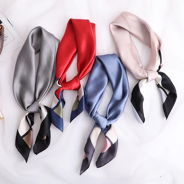 

scarves koi leaping women fashion soft small silk scarf solid color pattern summer sunscreen silky gift, Blue;gray