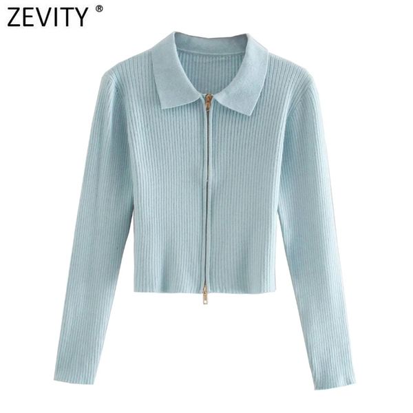 

women fashion solid turn down collar double slider zipper knitting sweater femme long sleeve chic cardigan coat s486 210420, White;black