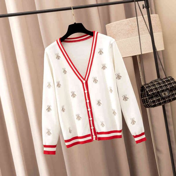 

sweaters fashion designer bees embroidery cardigan autumn women knitted sweater coat v-neck single breasted outwear female cardigans, White;black