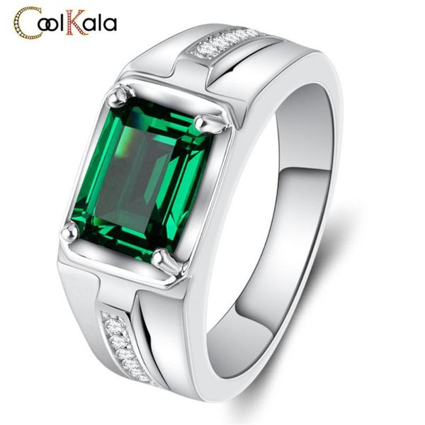 

coolkala 2021 green business jewelry rectangular domineering zircon inlaid men's open ring cluster rings, Golden;silver