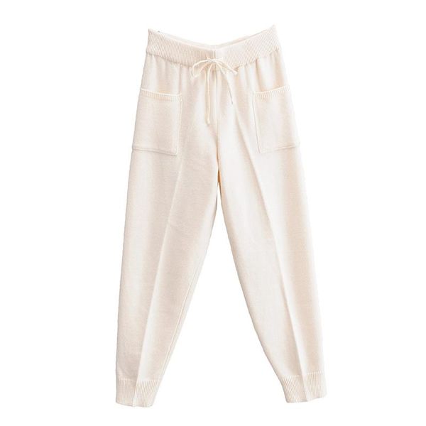 

women autumn knitting harem pants 2021 elastic waist drawstring bow female fashion street trousers clothes women's & capris, Black;white