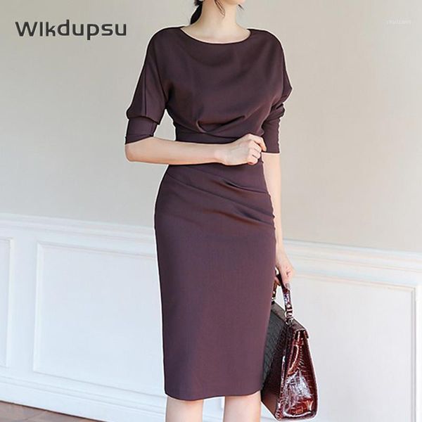 

casual dresses formal dress women elegant work office wear korean style business o neck spring summer fall vintage midi pencil, Black;gray
