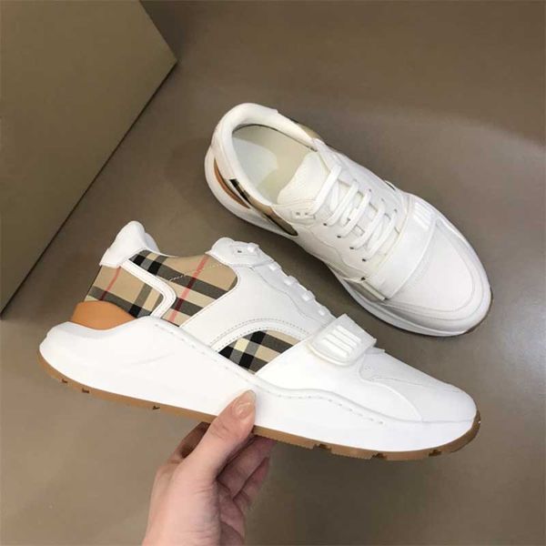 

designer shoes suede stitching sneakers retro mesh breathable trainers men leather sneaker white black round toe shoe with box