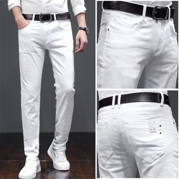 

men's jeans white denim spring/autumn classic trousers slim straight business casual brand clothing plus size 28-38, Blue
