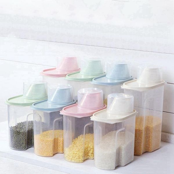 

storage bottles & jars 1.9/2.5l cereal dispenser with lid box plastic rice container sealed can and measuring