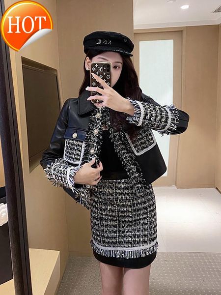 

women's pants & capris blue lady style suit autumn and winter 2021 fashion temperament imperial sister dress two sets of foreign, Black;white