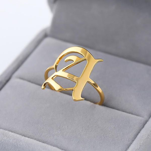 

wedding rings a-z old english initial letter for women men rose gold silver color stainless steel open male female knuckle ring jewelry, Slivery;golden
